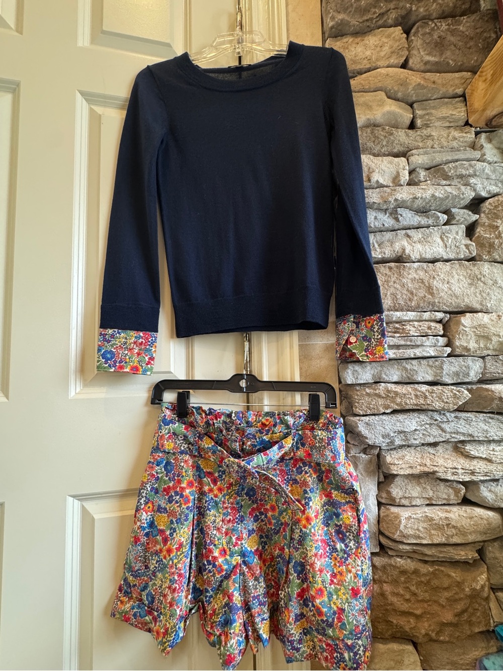 J. Crew Navy Tippi Crewneck Sweater and Shorts Set- with Multicolor Floral